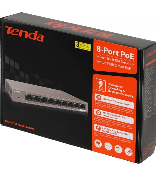 Коммутатор 9PORT 10/100M POE TEF1109P-8-102W Tenda