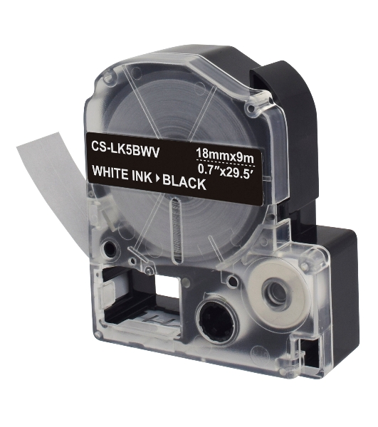 Картридж ленточный Cactus CS-LK5BWV белый шрифт, черный фон (18 мм, 9 м) для Epson LW400/LW700/LW600P/LW1000P/K400/Z700/Z900
