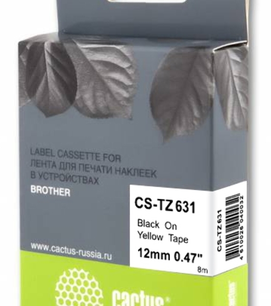 Картридж ленточный Cactus CS-TZ631 черный шрифт, желтый фон (12 мм, 8 м) для Brother 1010/1260VP/1830VP/9700PC