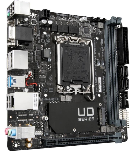 Материнская плата Gigabyte H610I DDR4, LGA 1700, Intel H610, 2xDDR4, 4xSATA, 1xM.2, 1xPCIe 4.0 x16, 1xHDMI, 1xVGA, 2xDP, 1x 1Gb LAN, 2xUSB-A 3.2 Gen 1, 4xUSB-A 2.0, 3x 3.5 мм, 7.1, Mini-ITX