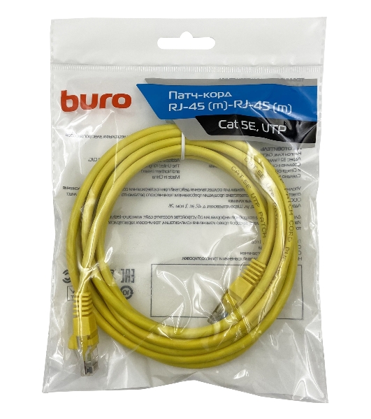 Патч-корд Buro UTP cat5E 3м желтый RJ-45 (m)-RJ-45 (m)