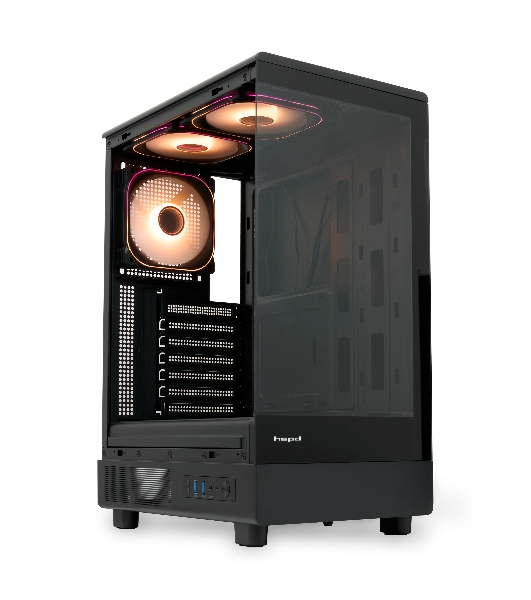 Компьютерный корпус HSPD F510, Panoramic Mid Tower, черный, TG, 0.5 SPCC, 3x120мм ARGb ATX, mATX, mITX 180/280/160мм 1x2.5', 1x3.5', 7xPCI 2xUSB-A 3.0 356x218x467мм