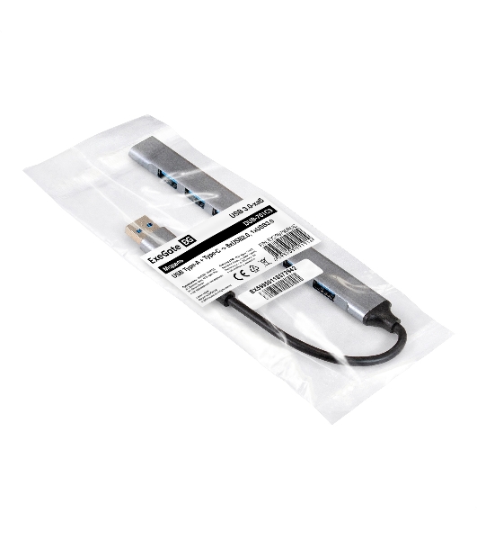 USB-концентратор 7-в-1 ExeGate DUB-761C3 (кабель-адаптер USB Type-A + Type-C --> 6xUSB2.0, 1xUSB3.0, Plug&Play, серебристый)