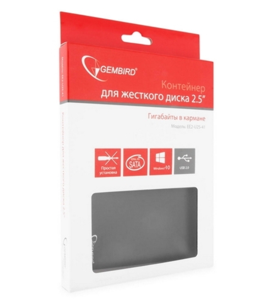 Внешний корпус для HDD Gembird EE2-U2S-40P 2.5'EE2-U2S-40P, черный, USB 2.0, SATA, пластик