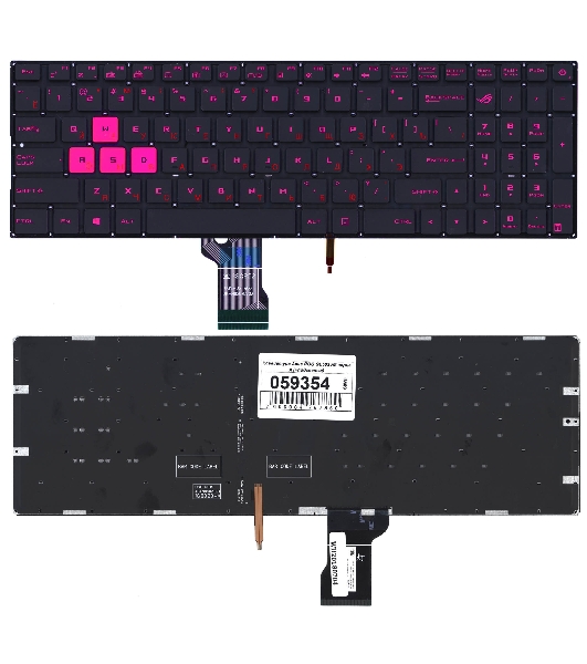 Клавиатура для ноутбука Asus ROG GL502VM черная без рамки с фиолетовой подсветкой