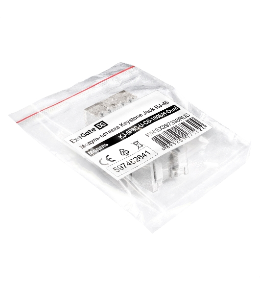Модуль-вставка Keystone Jack RJ-45 ExeGate KJ-8P8C-U-C6-180SH-Dual (Кат.6, неэкранированная, 180 градусов, со шторками, IDC Krone/110)