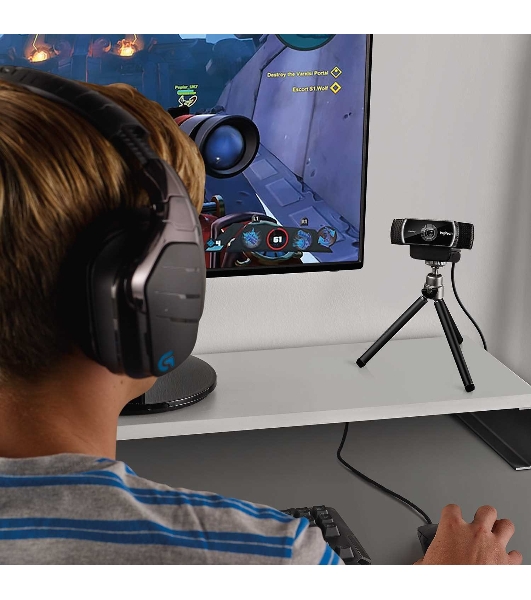 Веб-камера Logitech C922 Pro Stream 1920x1080, 30 кадр/с, USB Type-A, микрофон (2 шт, шумоподавление), автоматическая фокусировка, автоосвещение, универсальное крепление
