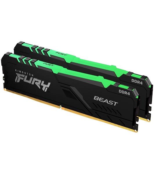 Оперативная память Kingston Fury Beast, DDR4, 32GB (2x16GB), 3200MHz, CL16, DIMM, с радиатором, RGB, черный