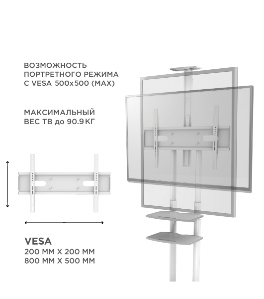 Стойка для телевизора с кронштейном ONKRON TS1881 50'-86', мобильная, белый