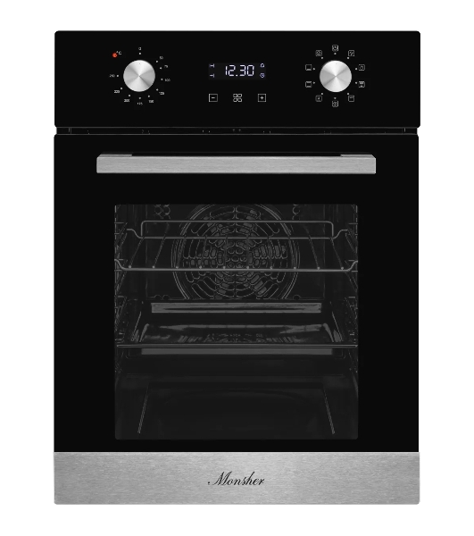 Духовой шкаф электрический Monsher MOE 4592 Acier ширина 45 см, High-Tech, 50 л, гидролизная очистка, 9 режимов, черный/нерж. сталь