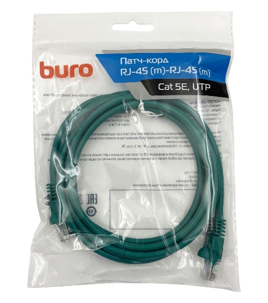 Патч-корд Buro UTP cat.5e 2м зеленый RJ-45 (m)-RJ-45 (m)