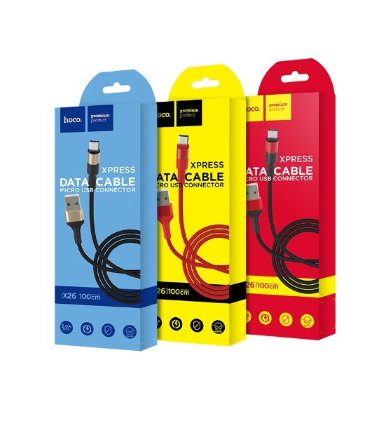 Кабель USB 2.0 HOCO X26, AM/microBM, черно-красный, 1м