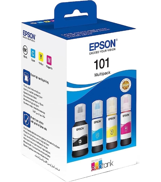 Чернила оригинальные Epson 101 / C13T03V64A мультипак, черный 127 мл., голубой, пурпурный, желтый - 210 мл. для Epson