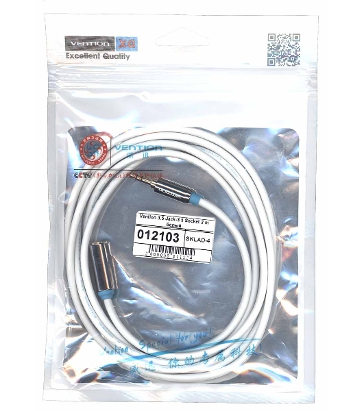 Кабель Vention 3.5 Jack-3.5 Socket 2 m белый круглый 12103