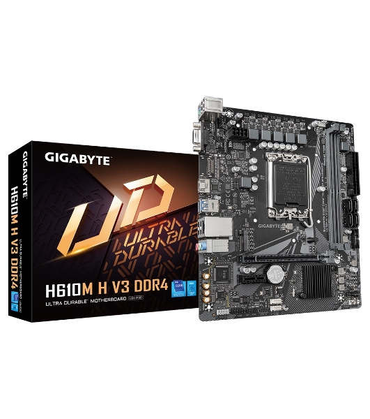 Материнская плата Gigabyte H610M H V3 DDR4, LGA 1700, Intel H610, 2xDDR4, 4xSATA, 1xM.2, 1xPCIe 4.0 x16, 1xPCIe x1, 1xHDMI, 1x 1Gb LAN, 2xUSB-A 3.2 Gen 1, 4xUSB-A 2.0, 3x 3.5 мм, 7.1, mATX