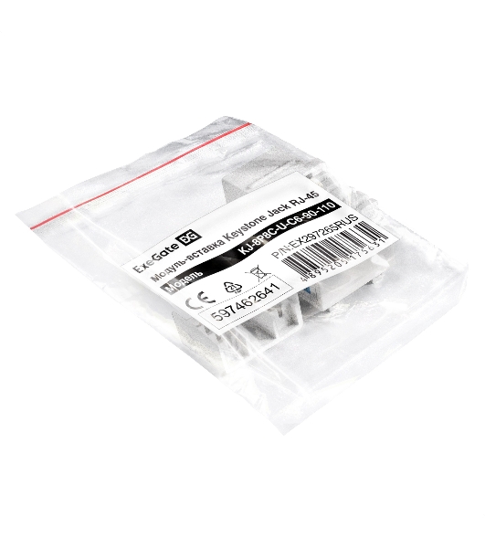 Модуль-вставка Keystone Jack RJ-45 ExeGate KJ-8P8C-U-C6-90-110 (Кат.6, неэкранированная, 90 градусов, IDC 110)
