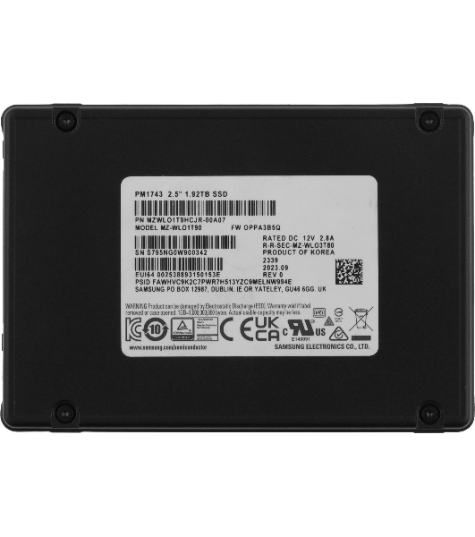 Накопитель SSD Samsung PM1743, 1.92Tb, U.3, PCIe 5.0 x4, NVMe, R/W 14000/3000