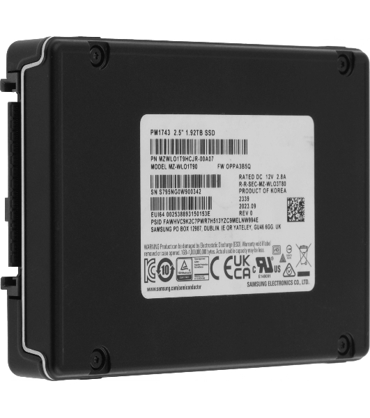 Накопитель SSD Samsung PM1743, 1.92Tb, U.3, PCIe 5.0 x4, NVMe, R/W 14000/3000