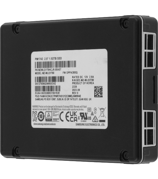 Накопитель SSD Samsung PM1743, 1.92Tb, U.3, PCIe 5.0 x4, NVMe, R/W 14000/3000