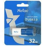 Флешка USB Netac U182 Blue (NT03U182N-032G-32BL), 32Gb, USB 3.0, R/W 70/30, синий/белый, фото 1