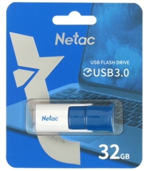 Флешка USB Netac U182 Blue (NT03U182N-032G-32BL), 32Gb, USB 3.0, R/W 70/30, синий/белый