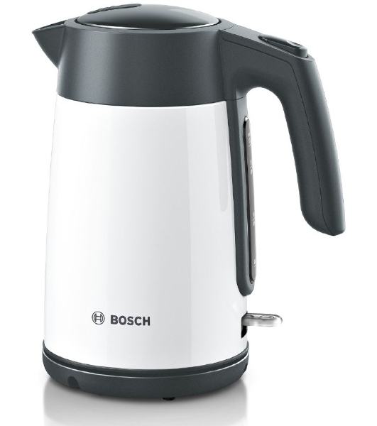 Чайник электрический Bosch TWK7L461, 1.7 л, 2400 Вт., нерж.сталь, покрытая эмалью, белый,шкала уровня воды