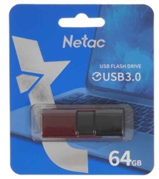 Флешка USB Netac U182 (NT03U182N-064G-32RE), 64Gb, USB 3.0, R/W 70/30, красный/черный