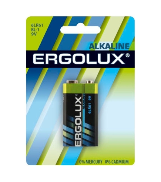 Элемент питания алкалиновый Ergolux 'крона' 6LR61 BL-1 6LR61 BL-1 9В Alkaline (блист.1шт)