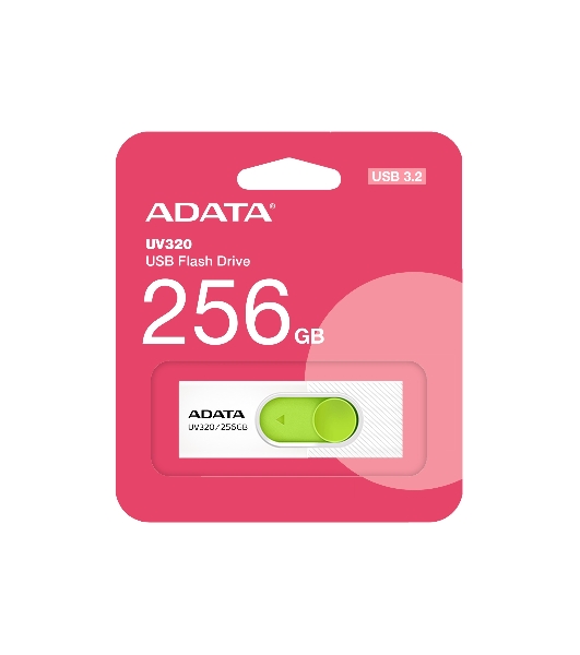 Флешка USB ADATA UV320 (AUV320-256G-RWHGN), 256Gb, USB 3.2 Gen1, R/W 100/30, белый/зеленый