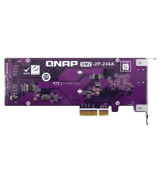 Плата расширения QNAP QM2-2P-244A Dual M.2 22110/2280 SATA SSD expansion card (PCIe Gen2 x2), Low-profile bracket pre-loaded, Low-profile flat and Full-height are bundled (shorter version to support TVS-x82/TS-x77 PCIe slot 2 & slot 3)