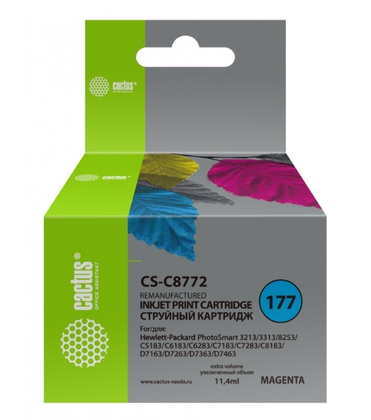 Картридж струйный Cactus CS-C8772 №177 пурпурный (11,4 мл) для HP PS 3213/3313/8253/C5183/C6183/C6283/C7183/C7283/C8183/D7163/D7263/D7363/D7463