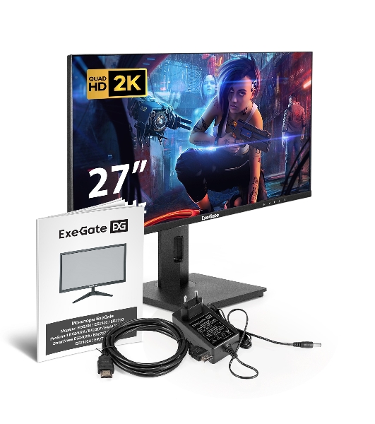 Монитор 27' ExeGate Combat EG2707A IPS 2560x1440, 165 Гц, 1 мс, 16:9, 400 кд/м2, 2xHDMI, 1xDP, аудиовход, черный