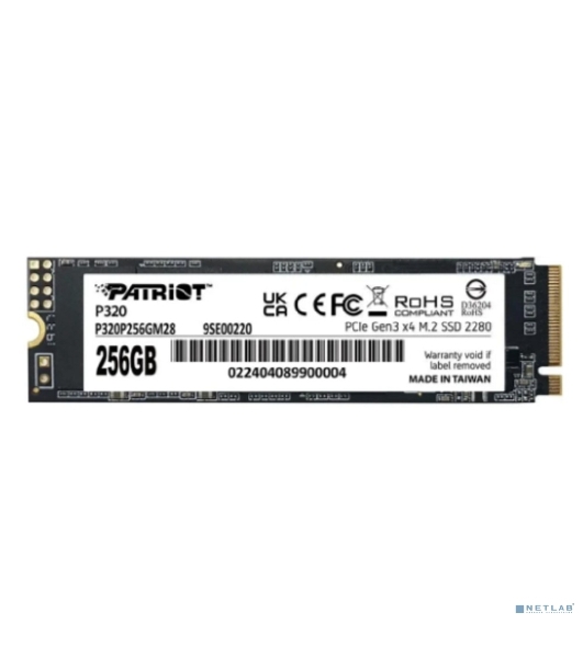 Накопитель SSD Patriot P320, 256Gb, PCIe 3.0 x4, M.2 2280, NVMe, R/W 2200/1200