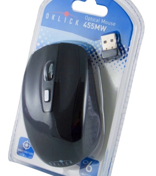 Мышь беспроводная Oklick 455MW черный, 1600 dpi, радиоканал, USB, кнопки - 6