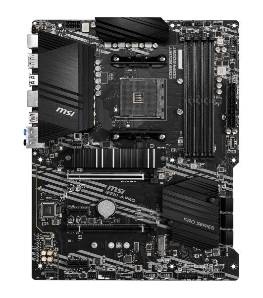 Материнская плата MSI B550-A PRO, AM4, AMD B550, 4xDDR4, 6xSATA, 2xM.2, 1xPCI-E 4.0 x16, 1xPCI-E 3.0 x16, 2xPCI-E x1, 1xHDMI, 1xDP, 1x 1Gb LAN, 4xUSB-A 2.0, 2xUSB-A 3.2 Gen 1, 1xUSB-A 3.2 Gen 2, 1xUSB-C 3.2 Gen 2, 6x3.5 мм, 7.1, ATX