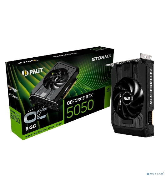 Видеокарта Palit GeForce RTX 5050 StormX OC, NVIDIA RTX 5050, 8 ГБ GDDR6, 128 бит, PCI-e 5.0, 1xHDMI, 3xDP, 2617 МГц