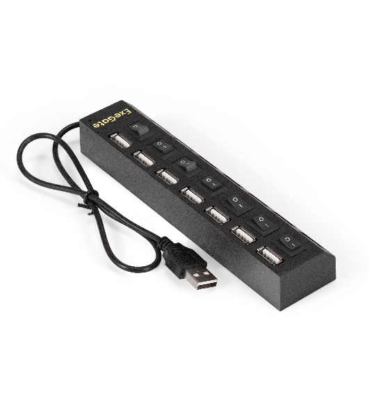 USB-концентратор ExeGate EX293978RUS DUB-72SW (кабель-адаптер USB2.0 --> 7xUSB2.0, кнопки включения/отключения для каждого порта, Plug&Play, черный)