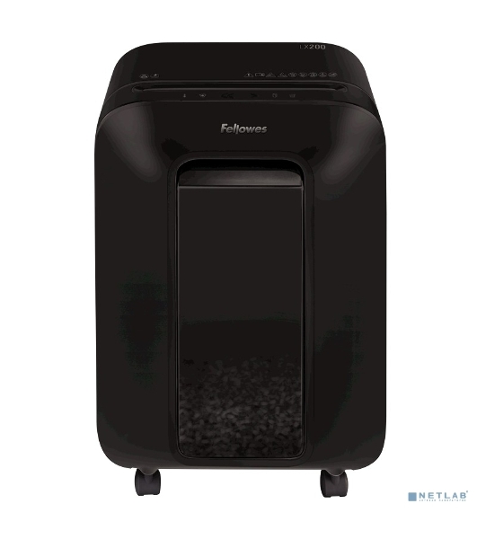 Шредер Fellowes PowerShred LX200 черный (секр.P-4)/перекрестный/12лист./22лтр./скрепки/скобы/пл.карты