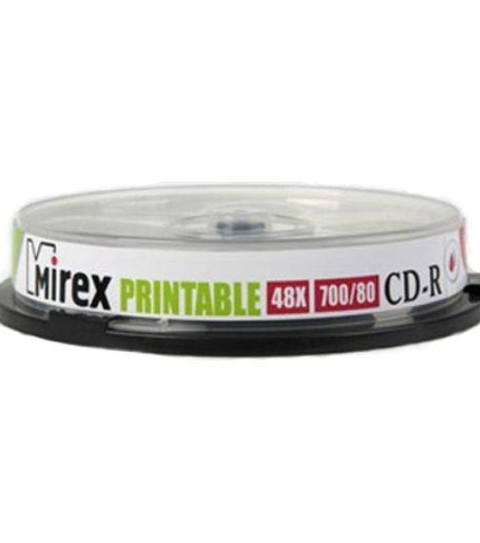 Диск CD-R Mirex 700 Mb, 48х, Cake Box (10), Ink Printable (10/300)