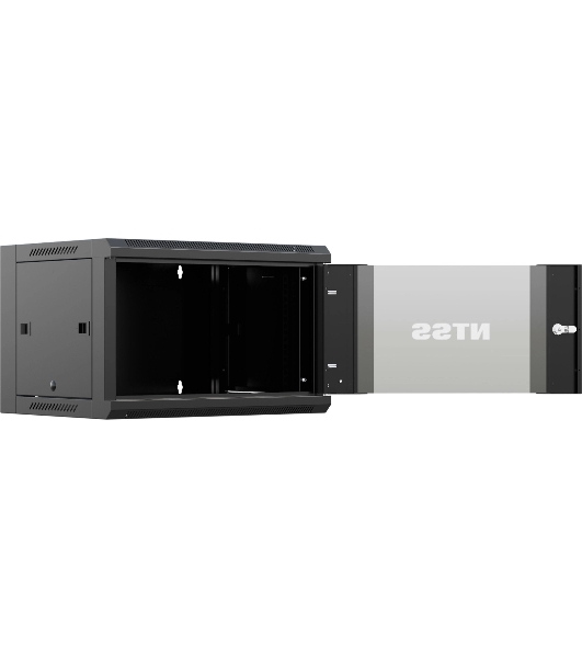 Шкаф коммутационный NTSS NTSS-W6U6045GS-BL настенный 6U 570x450 мм пер. дв. стекл 60 кг черный 350 мм 18 кг 220 град. 370 мм IP20 сталь