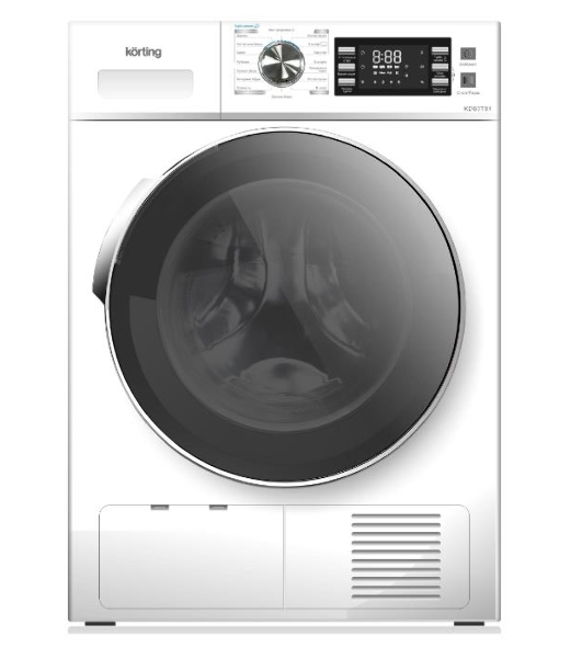 Сушильная машина Korting KD 60T81 белый, 8 кг, сушка - конденсационная, программ - 16, 59.5 x 84.5 x 61.5 см