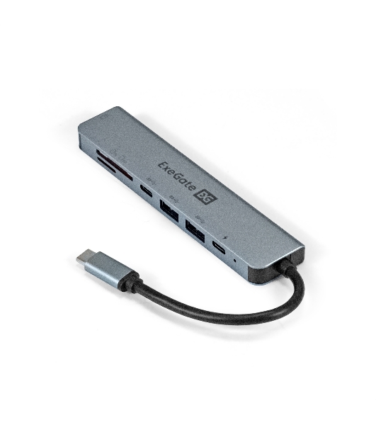 USB-концентратор ExeGate EX293983RUS DUB-21C/PD/CR/H (кабель-адаптер USB Type-C --> 2xUSB3.0 + Card Reader + PD 100W + HDMI 4K@60Hz, Plug&Play, серый)