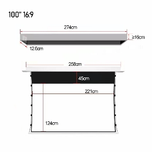 Экран для проектора S'OK SCPSMC-221X125ED45GF для встраивания в потолок моторизованный 100'' с боковым натяжением, полотно Grey Fiberglass, экстрадроп 45см