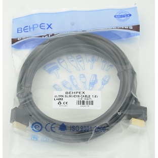 Кабель HDMI Behpex Gold Plated Connector, Ver1.4, Ultra Slim HDMI(19pin)/HDMI(19pin) (5м) феррит.кольца позолоченные контакты