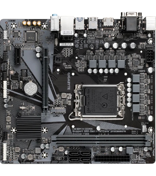 Материнская плата Gigabyte H610M-H DDR4, LGA 1700, Intel H610, 2xDDR4, 4xSATA, 1xM.2, 1xPCIe 4.0 x16, 2xPCIe 3.0 x1, 1xVGA, 1xHDMI, 1x1Gb LAN, 4xUSB-A 5Gbps, 2xUSB-A 2.0, 1xPS/2, 3x3.5 мм, 7.1, mATX