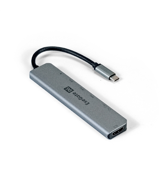 USB-концентратор ExeGate EX293983RUS DUB-21C/PD/CR/H (кабель-адаптер USB Type-C --> 2xUSB3.0 + Card Reader + PD 100W + HDMI 4K@60Hz, Plug&Play, серый)