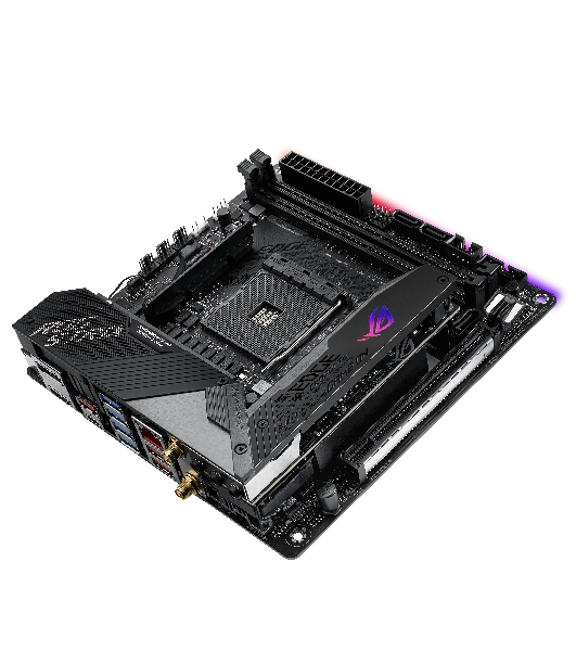 Материнская плата ASUS ROG STRIX X570-I GAMING, AM4, AMD X570, 2xDDR4, 4xSATA, 2xM.2, 1xPCIe 4.0 x16, 1xHDMI, 1xDP, 1x1Gb LAN, Wi-Fi 6, Bluetooth 5.0, 1xUSB-C 10Gbps, 3xUSB-A 10Gbps, 4xUSB-A 5Gbps, 2xUSB-A 2.0, 3x3.5 мм, 7.1, ITX