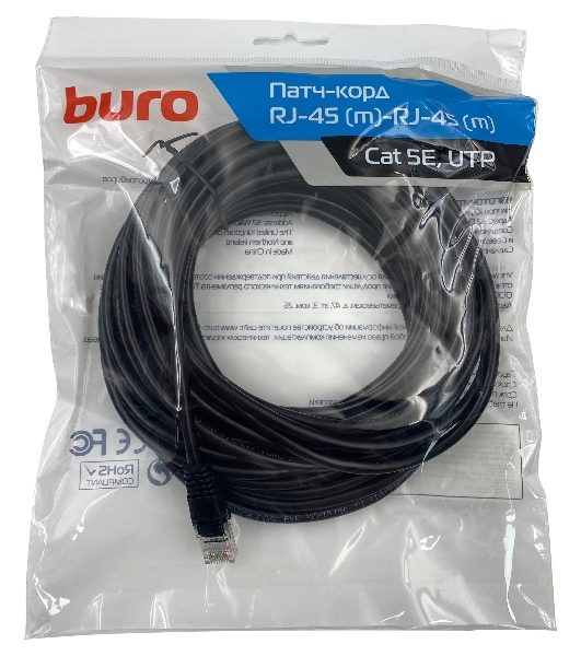 Патч-корд Buro UTP 4 пары cat.5e CCA molded 10м черный RJ-45 (m)-RJ-45 (m)