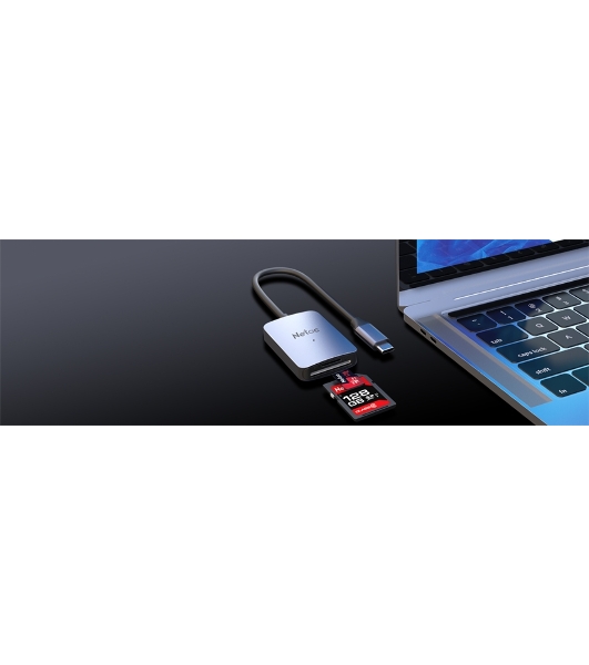 Кард-ридер Netac Flash WK12/серый/SD/SDHC/SDXC/microSD/microSDHC/microSDXC/USB 3.0 Type-C/пластик