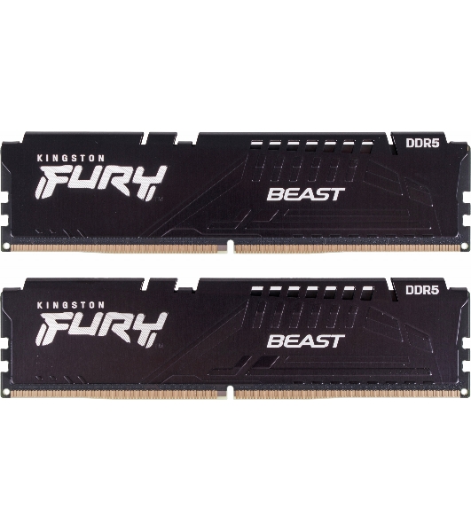 Оперативная память Kingston Fury Beast, DDR5, 32GB (2x16GB), 5200MHz, CL40, DIMM, радиатор, черный
